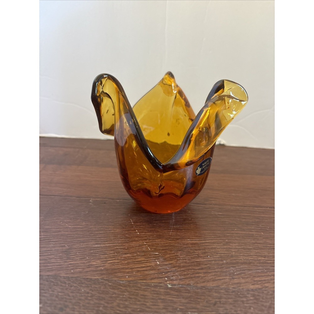 Vintage Murano Art Glass Vase Clear Golden White Crystal Made In Italy 5.5"